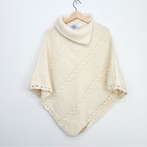 The Sweater Venture Hand Knit Ecuadorean Wool Cotton Cream Pullover Poncho